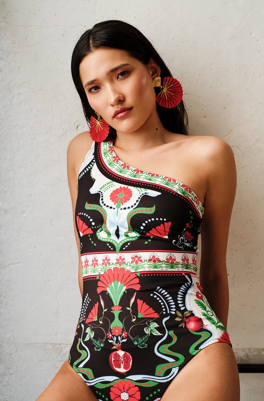 POMEGRANATE ONE SHOULDER SWIMSUIT - Vesta Donna