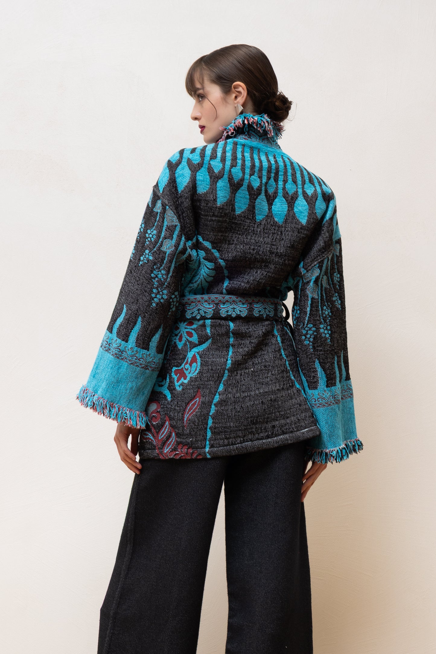 JACQUARD FRINGE CARDIGAN