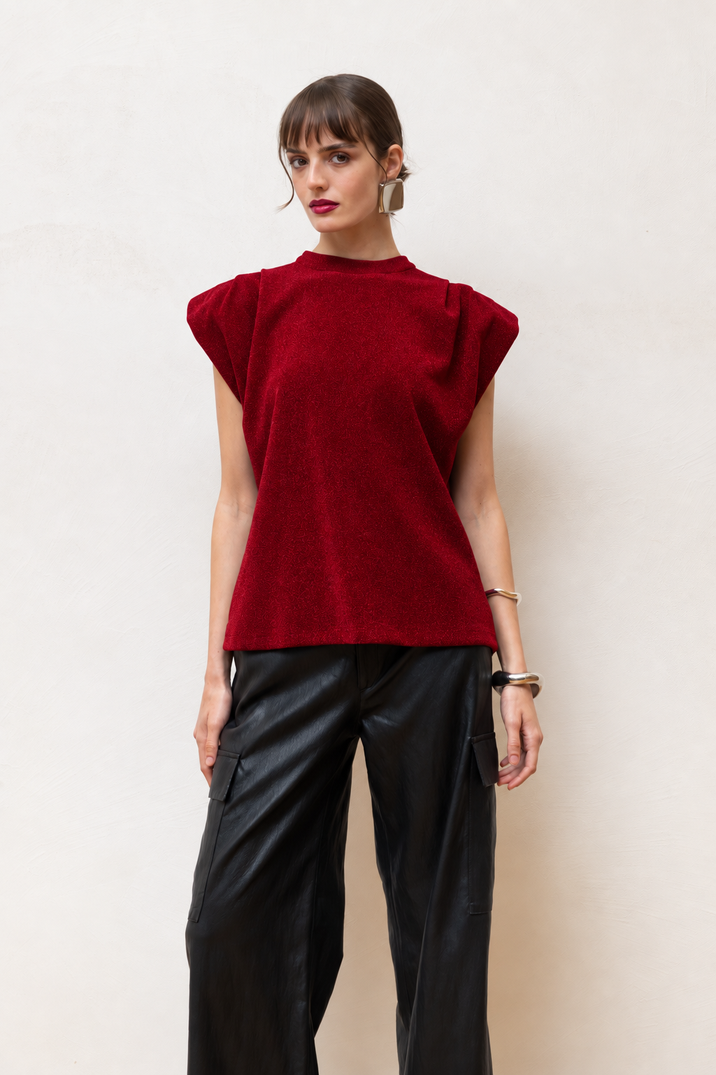 STAGE STRUCTURED SHOULDER TOP RED