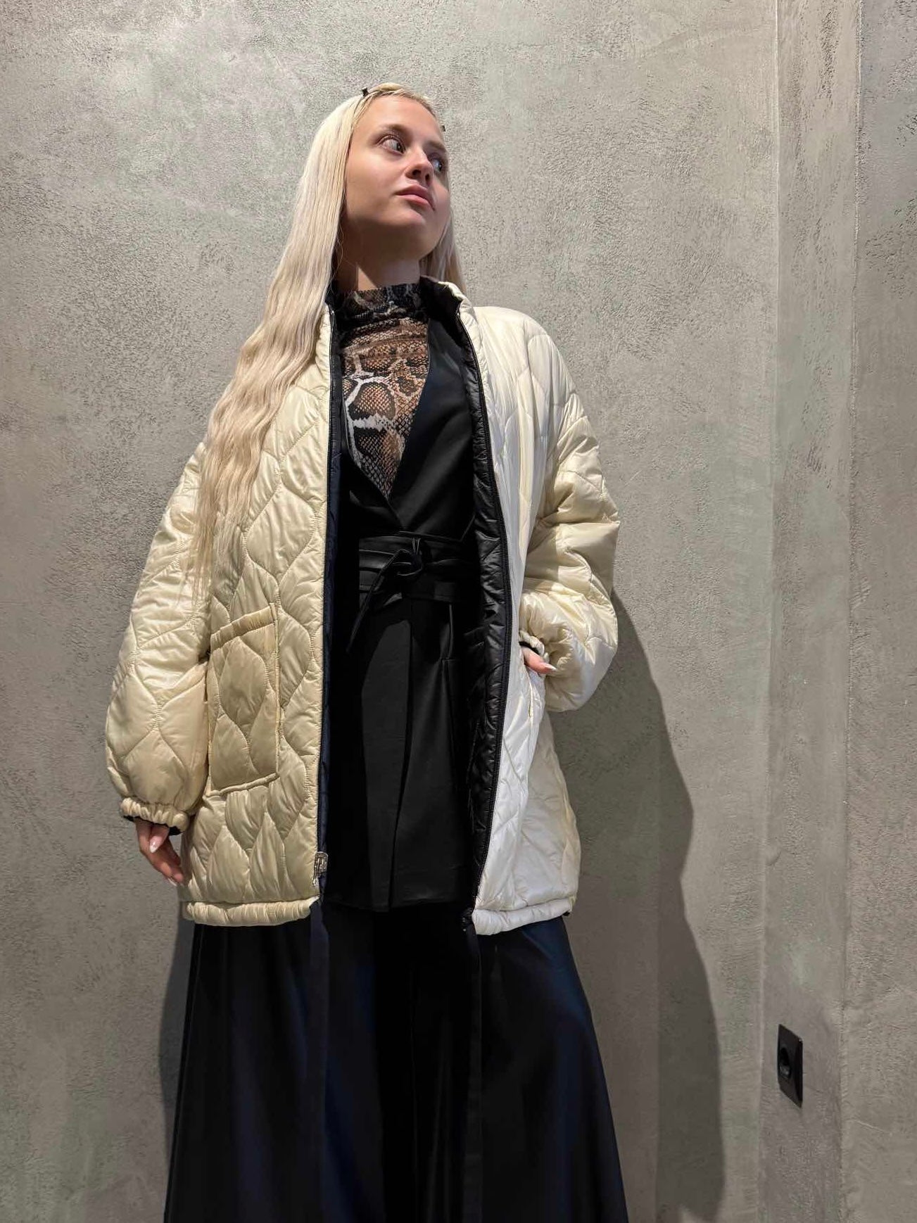 MARSHA DOUBLE FACED JACKET BLACK ECRU