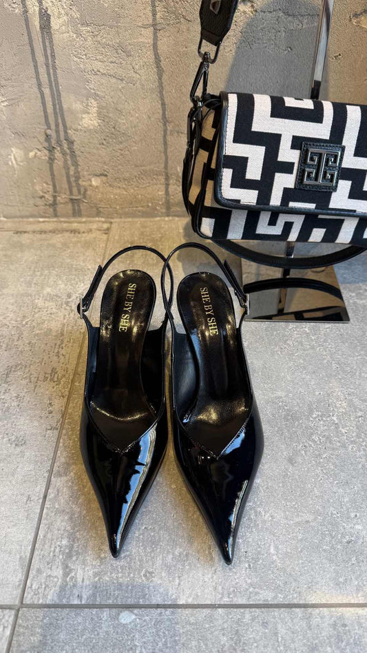 MARGO BLACK PATTERN LEATHER HEELS