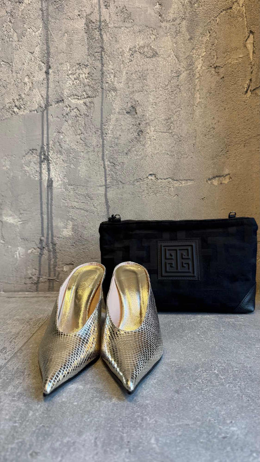 DELMA METALLIC SNAKE LEATHER HEELS