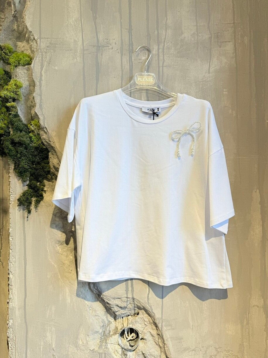 PEARL BOW T-SHIRT WHITE - Vesta Donna