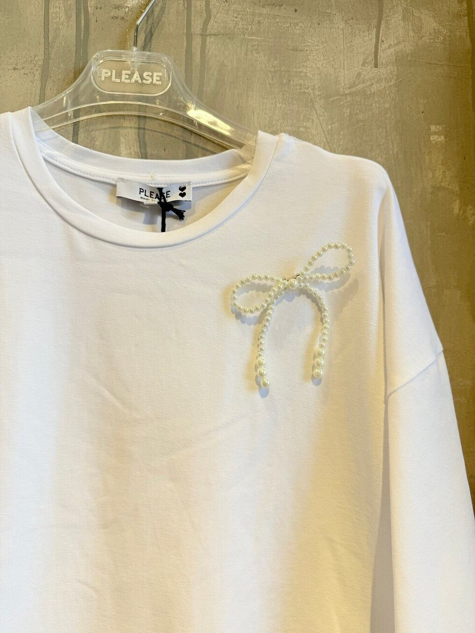 PEARL BOW T-SHIRT WHITE - Vesta Donna