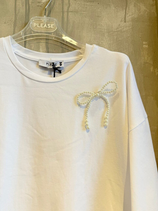 PEARL BOW T-SHIRT WHITE - Vesta Donna
