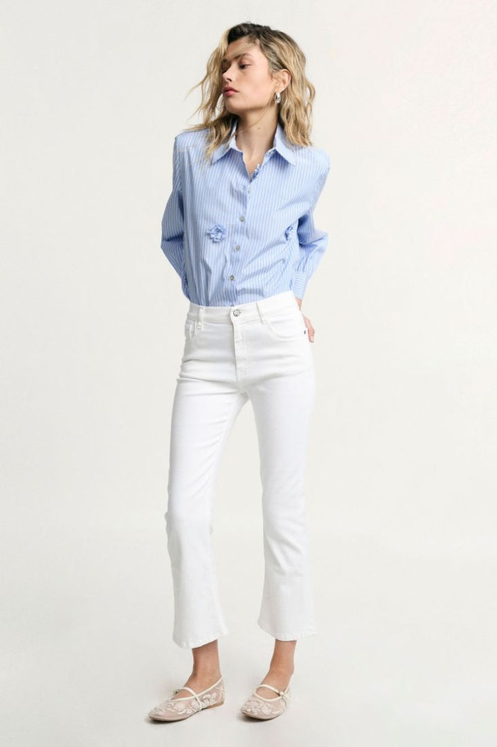 SHANA CROP BELL JEANS WHITE - Vesta Donna