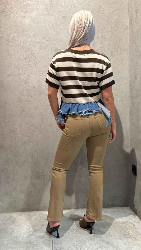 SHANA CROP BELL JEANS TAUPE