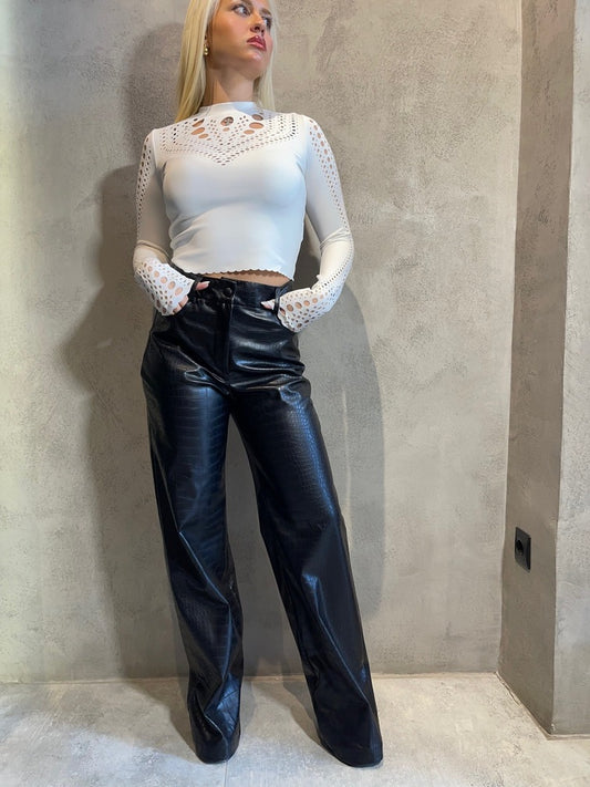 ALTHEA CROCO PANTS BLACK - Vesta Donna