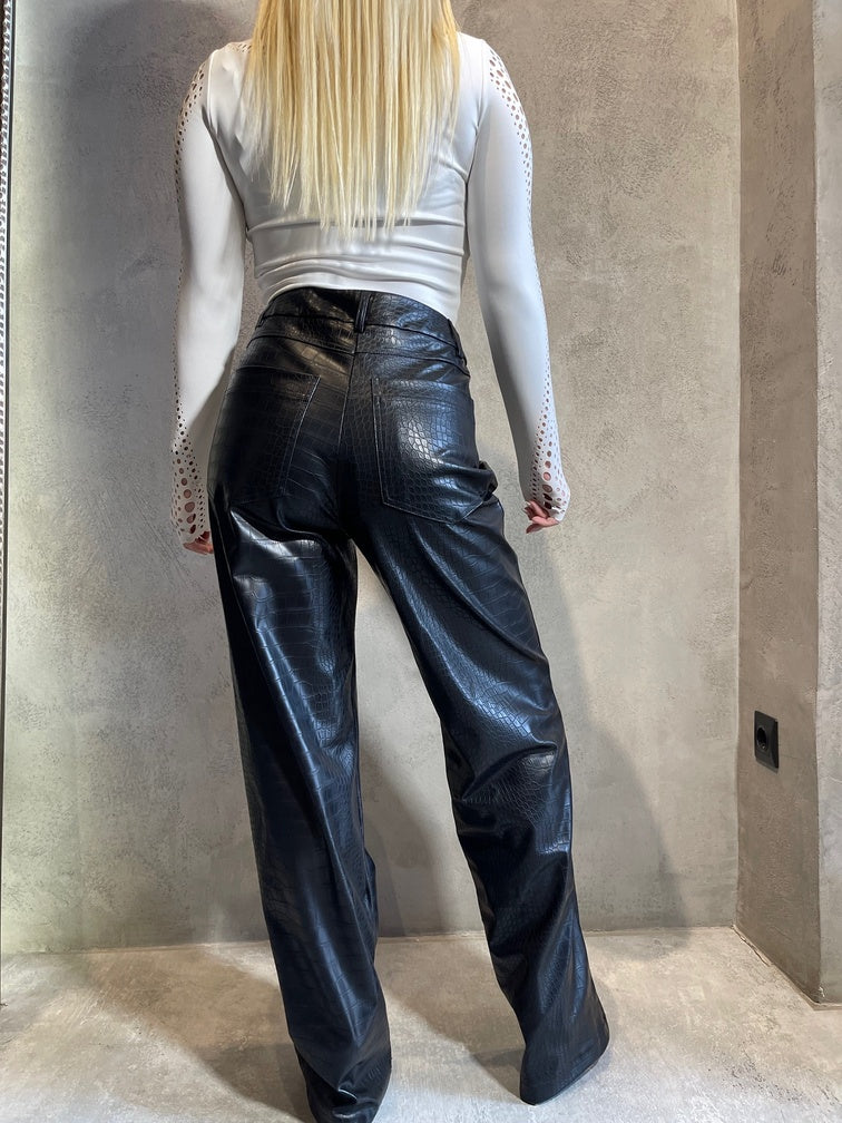 ALTHEA CROCO PANTS BLACK - Vesta Donna