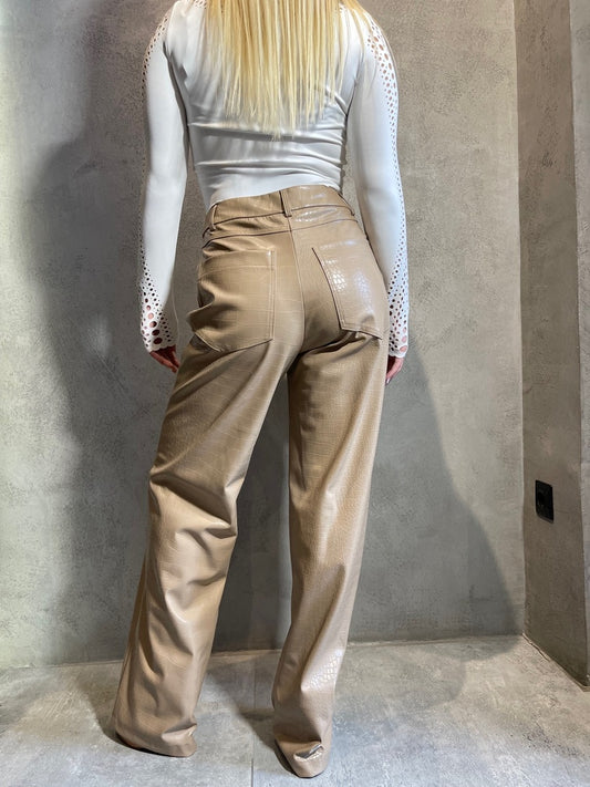 ALTHEA CROCO PANTS BEIGE - Vesta Donna