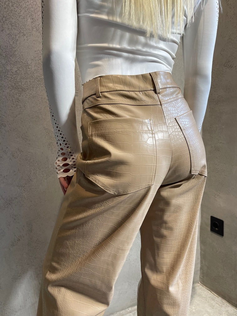 ALTHEA CROCO PANTS BEIGE - Vesta Donna