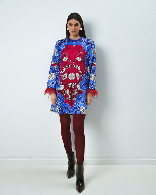 BLUE SWAN MINI DRESS - Vesta Donna