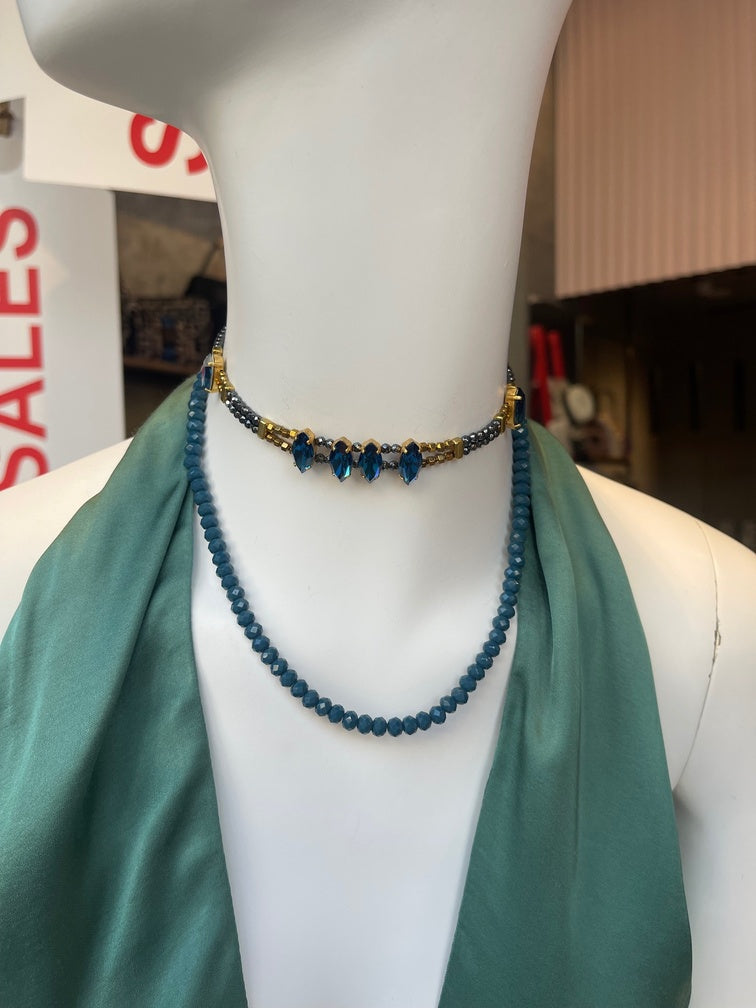 Vesta Donna CHOKER ΜΕ ΧΑΝΤΡΕΣ ΚΑΙ ΜΠΛΕ ΣΤΡΑΣ - Vesta Donna