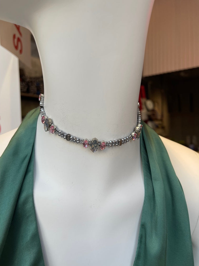 Vesta Donna  CHOKER ΜΕ ΧΑΝΤΡΕΣ ΚΑΙ ΡΟΖ ΣΤΡΑΣ - Vesta Donna