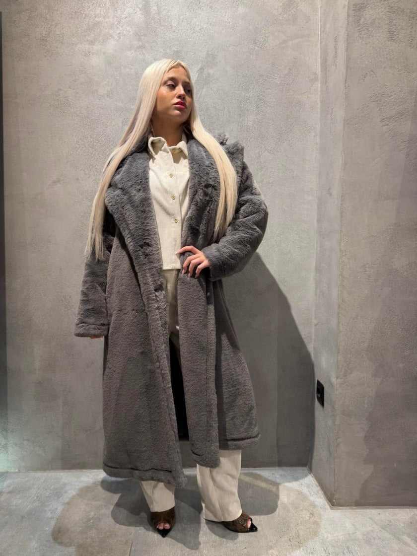SIENNA LONG ECO FUR COAT GREY