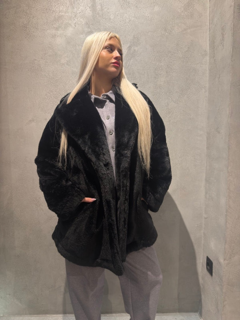 FELICE ECO FUR COAT BLACK - Vesta Donna