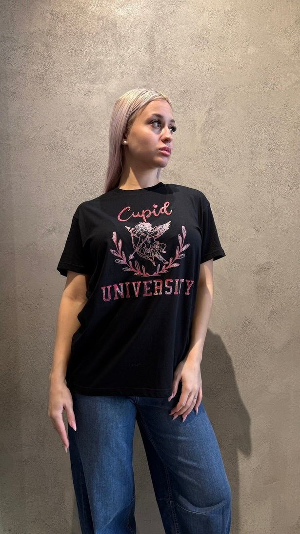 CUPID UNIVERSITY T-SHIRT BLACK - Vesta Donna