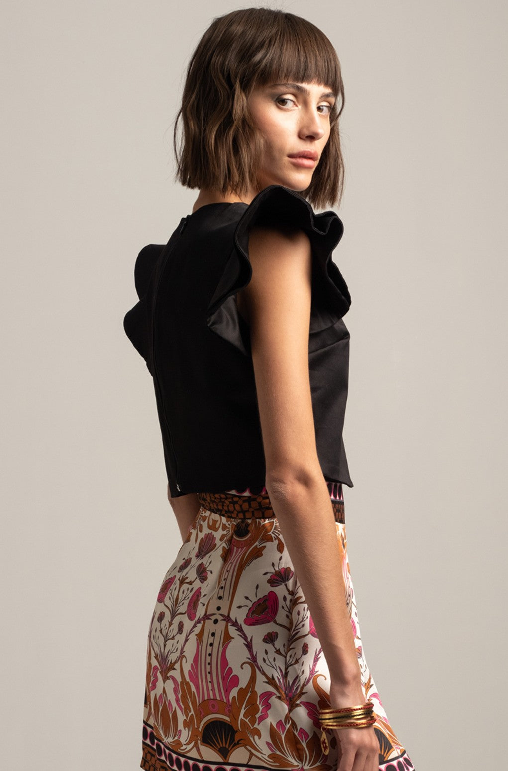 Peace & Chaos PETAL TOP BLACK - Vesta Donna