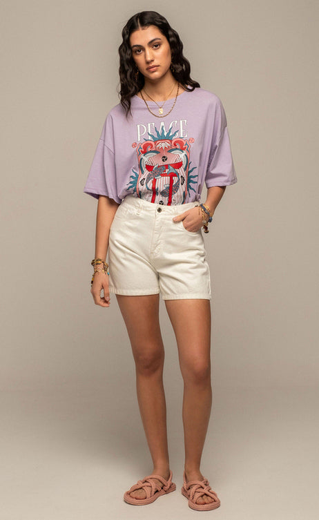 KARMIC DENIM SHORTS WHITE - Vesta Donna