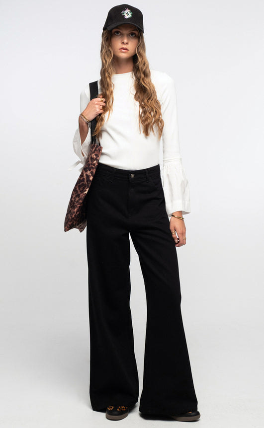 KARMIC DENIM WIDE LEG PANTS - Vesta Donna