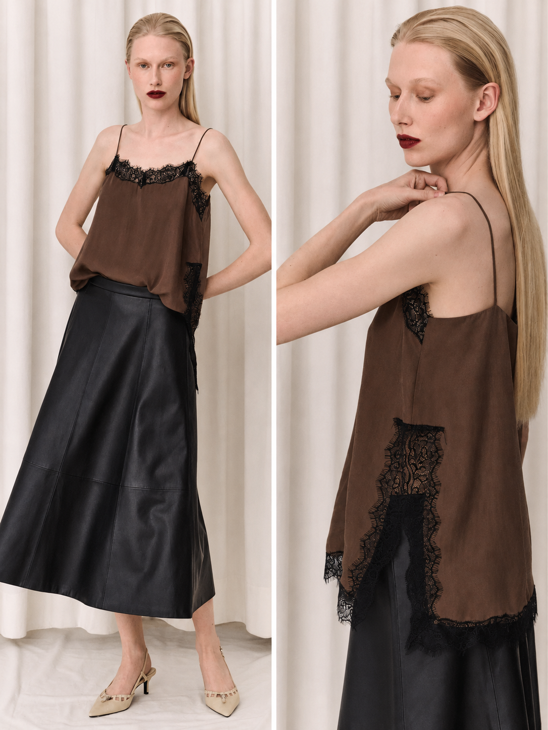 LUNA LACE CAMI TOP BROWN