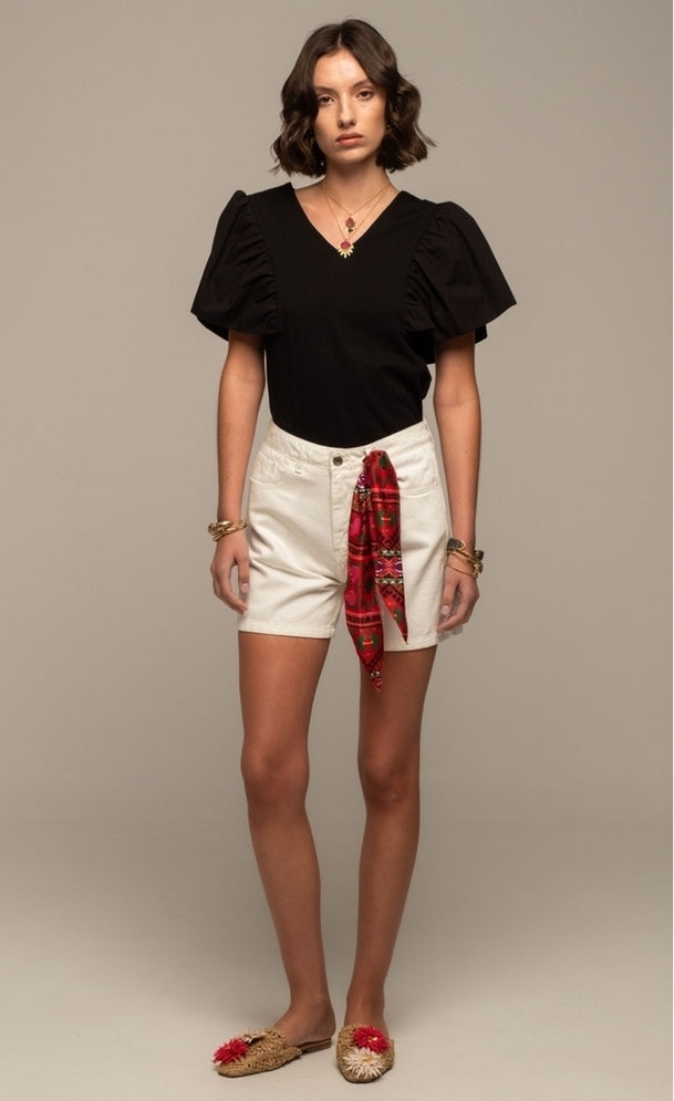 KARMIC DENIM SHORTS WHITE - Vesta Donna