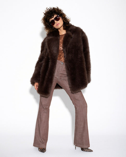 JENIFER ECO FUR COAT BROWN - Vesta Donna