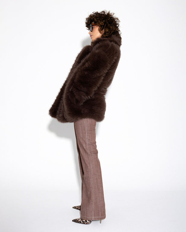JENIFER ECO FUR COAT BROWN - Vesta Donna
