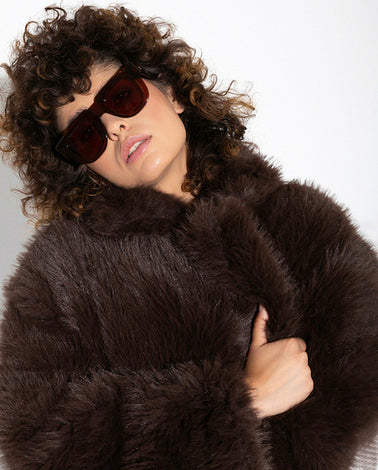 JENIFER ECO FUR COAT BROWN - Vesta Donna