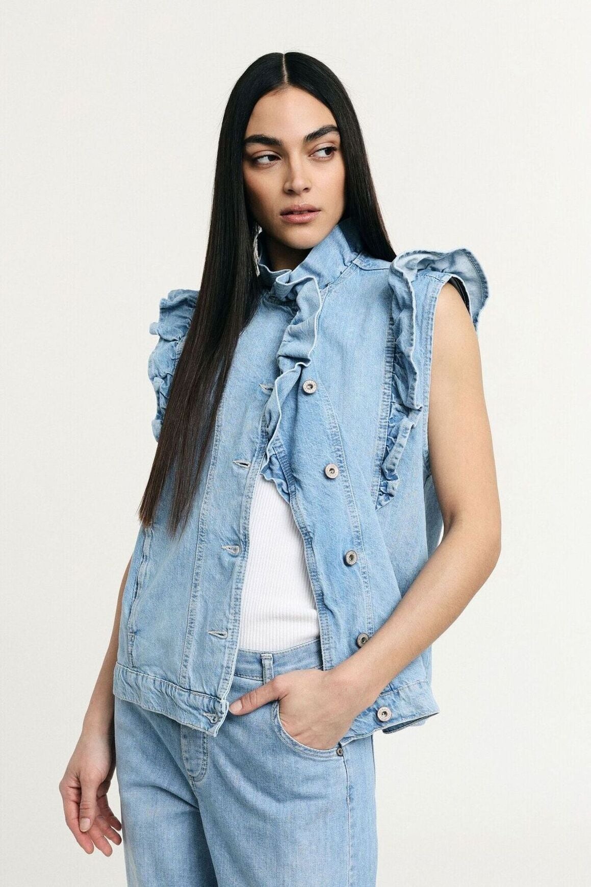  MANDY SLEEVELESS DENIM JACKET - Vesta Donna 