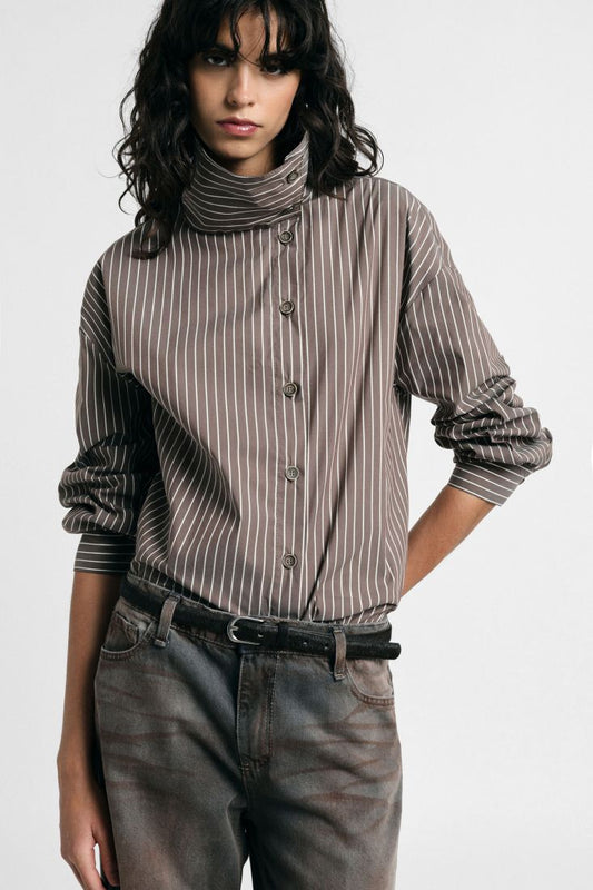 JINA STRIPED HIGH NECK SHIRT