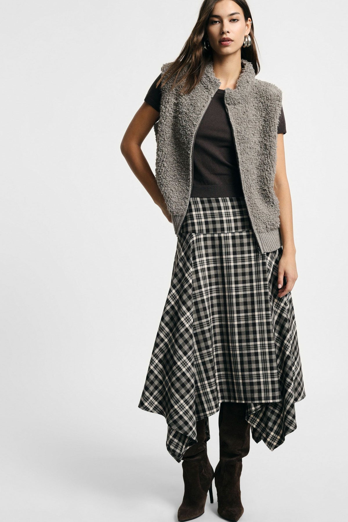 ELLA CHECK ASYMMETRIC SKIRT
