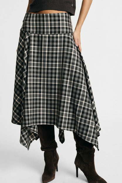 ELLA CHECK ASYMMETRIC SKIRT