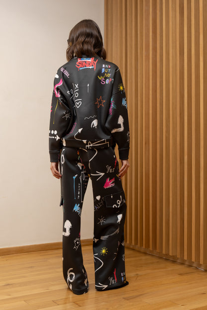 SUNDAY MOOD PRINTED SET BLACK