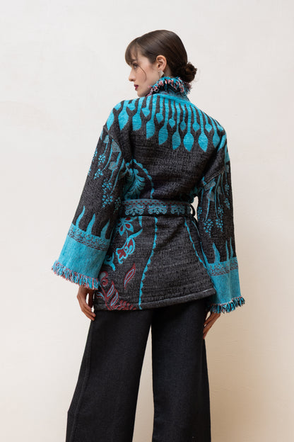 JACQUARD FRINGE CARDIGAN