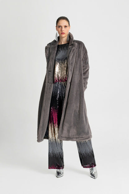 SIENNA LONG ECO FUR COAT GREY