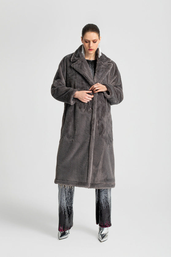 SIENNA LONG ECO FUR COAT GREY