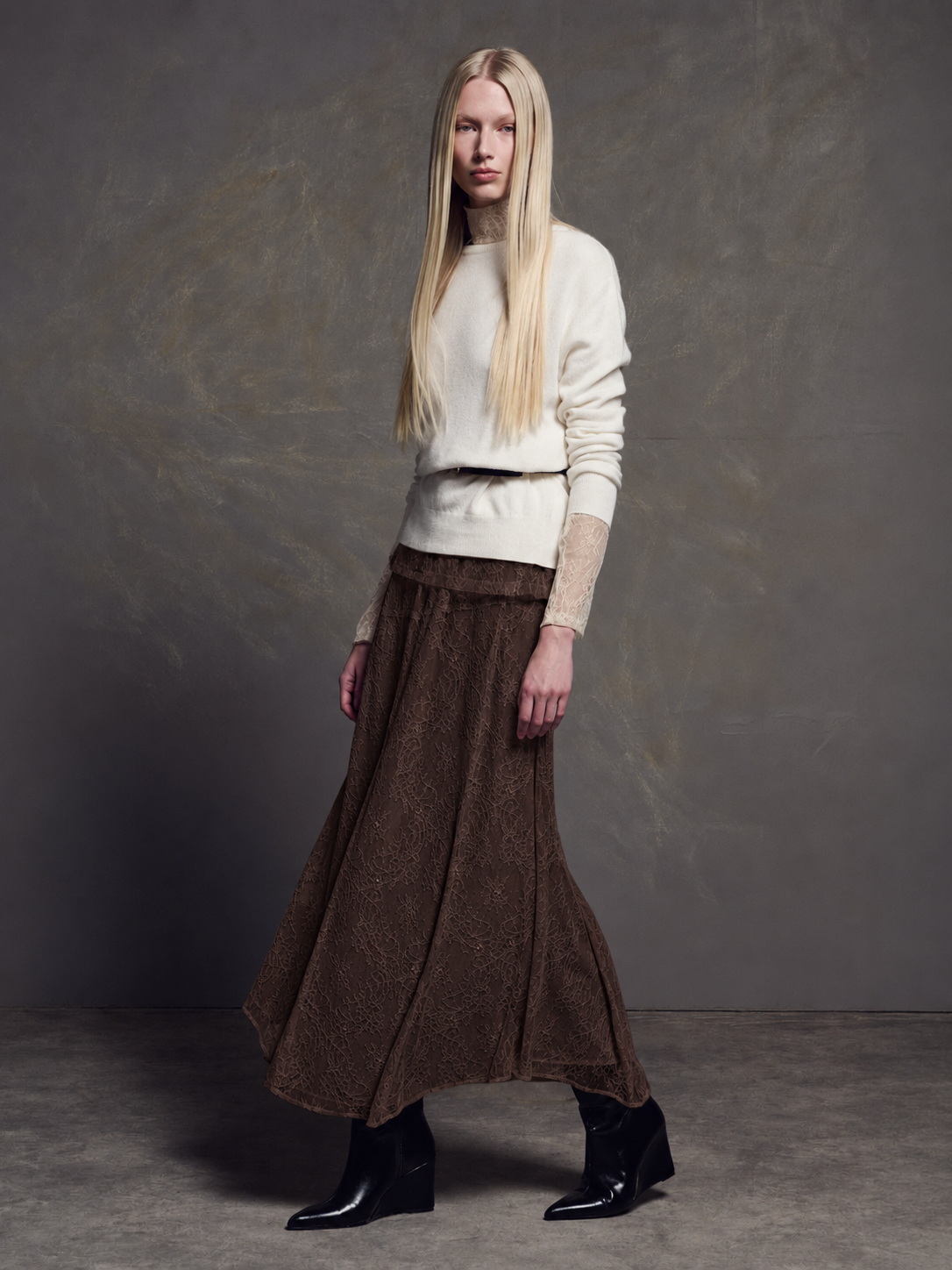 FLOW LACE SKIRT BROWN