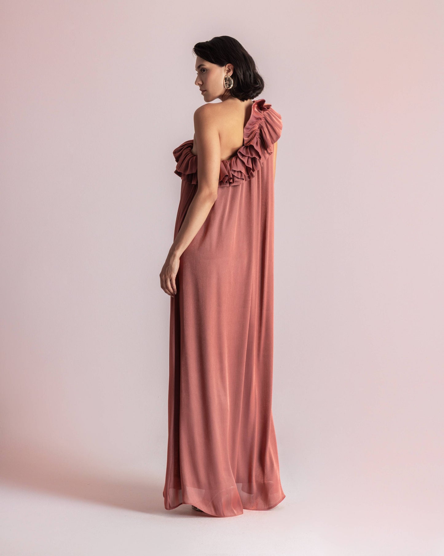 CHLOE ONE SHOULDER DRESS BRICK
