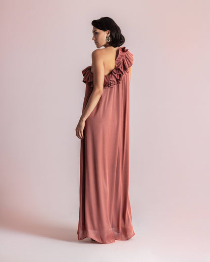 CHLOE ONE SHOULDER DRESS BRICK