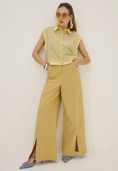  JANISH WIDE LEG PANTS MUSTARD - Vesta Donna 