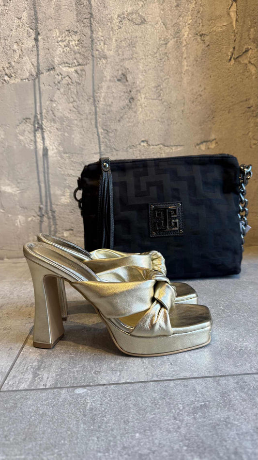 MAIRILYN PLATINUM LEATHER HEELS