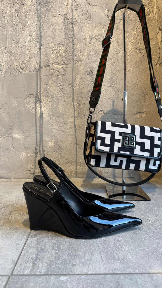 MARGO BLACK PATTERN LEATHER HEELS