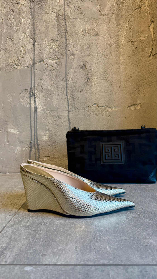 DELMA METALLIC SNAKE LEATHER HEELS