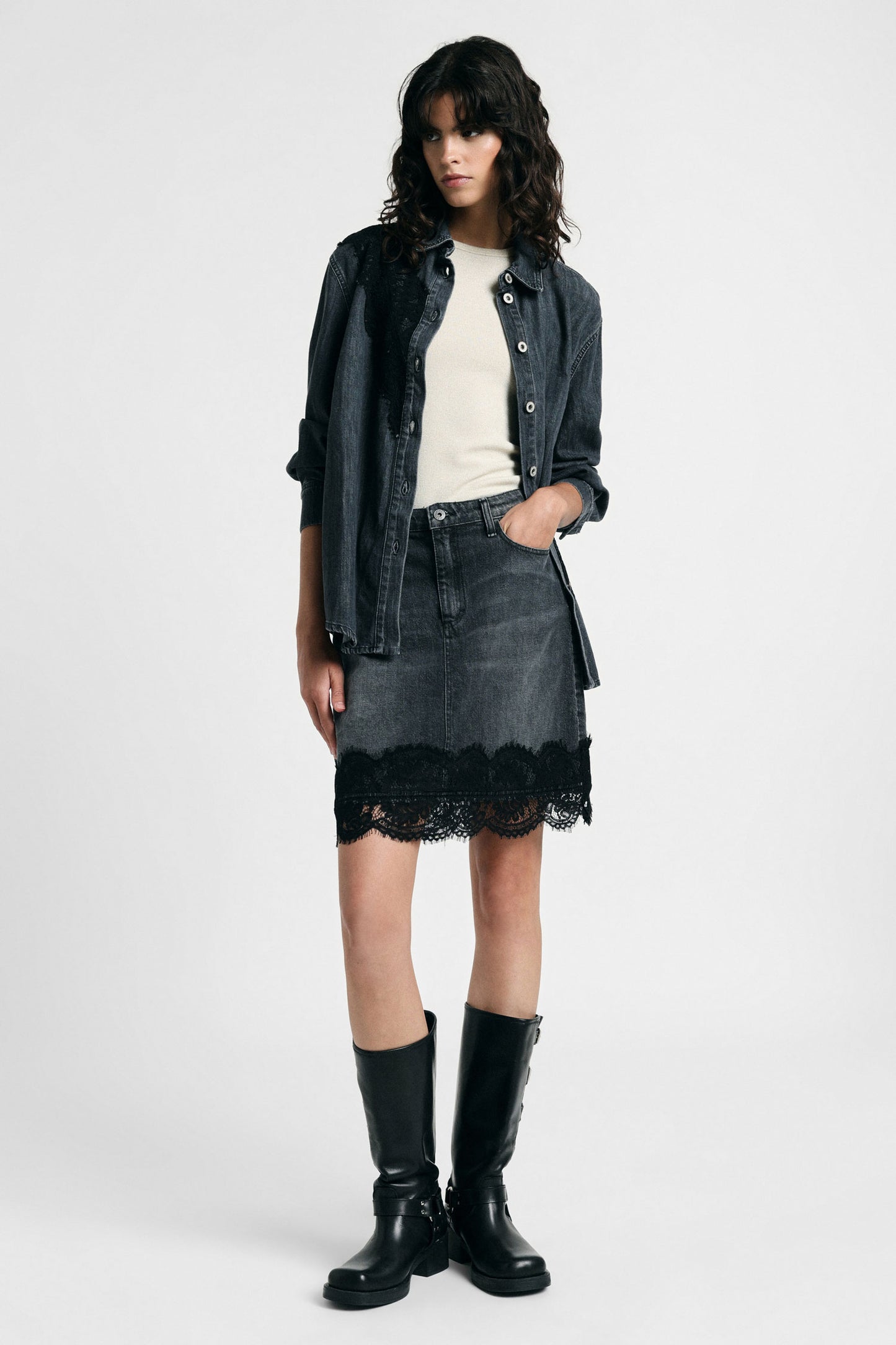 KACIA LACE DENIM SKIRT