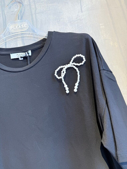 PEARL BOW T-SHIRT BLACK