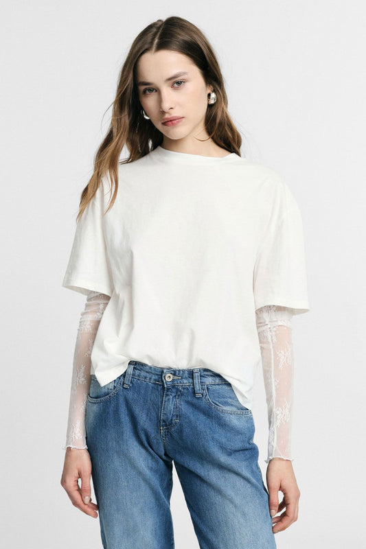 LACE SLEEVES T-SHIRT WHITE