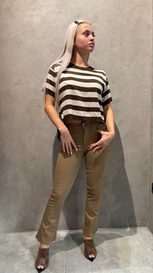 SHANA CROP BELL JEANS TAUPE