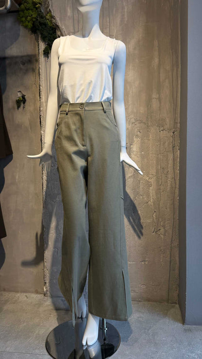  JANISH WIDE LEG PANTS KHAKI - Vesta Donna 