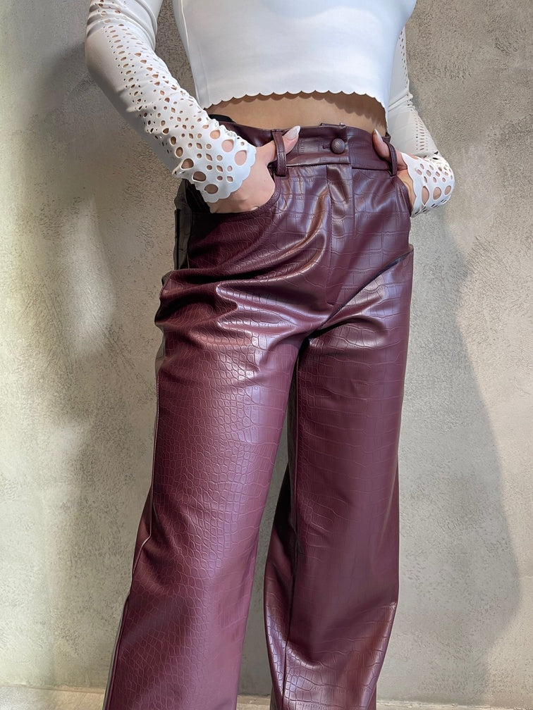 ALTHEA CROCO PANTS BURGUNDY